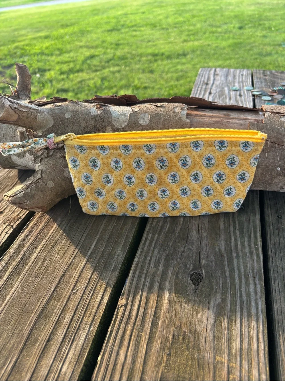 Vera Bradley Yellow Floral Zip Cosmetic Pouch with Rose Trim